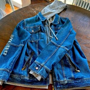 Hooded Distressed Jean Jacket